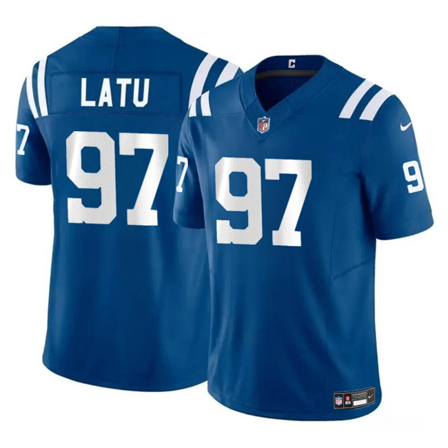Men's Indianapolis Colts #97 Laiatu Latu Blue 2024 Draft F.U.S.E. Vapor Limited Football Stitched Jersey